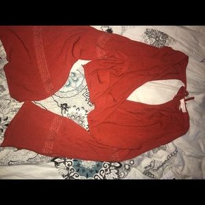 Orange flowy long sleeve crop blouse